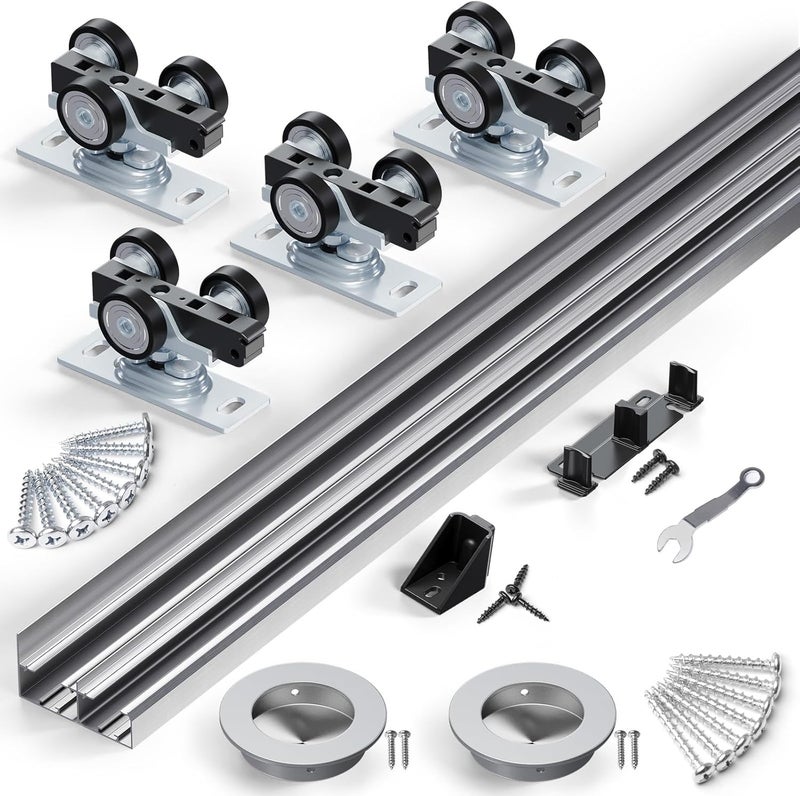 SMARTSTANDARD 48"/4FT Bypass Sliding Door Hardware Kit for Cabinet Closet, Aluminum Alloy Hardware with Finger Pull, for 2 Door System, Smoothly and Quietly, Fit 24.5" Wide Panel, No Door - Image 1